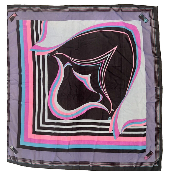 Signed SOLMAZ Designer Geometric Silk Scarf Purple PInk Blue Black WOW! - Picture 4 of 7